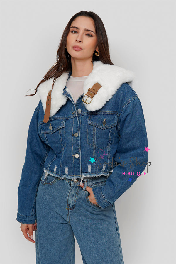 Chaqueta Denim Peluda Azul