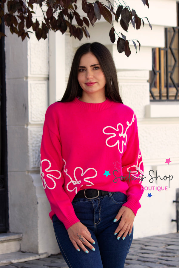 Sweater Flor Fucsia