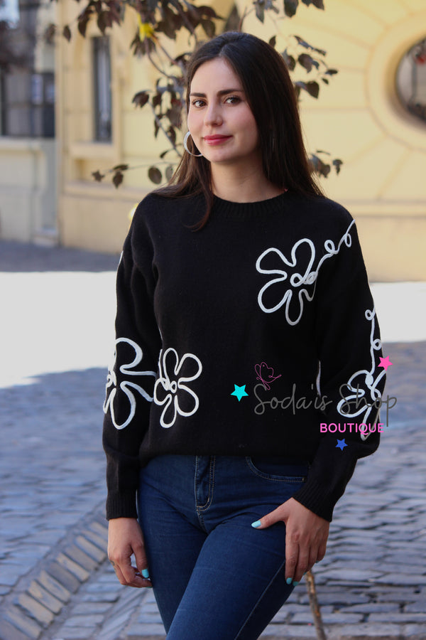 Sweater Flor Negro